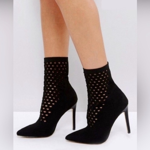 Aldo Seassi Perforated Black Sock Ankle Booties - Picture 2 of 6